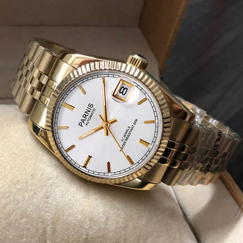 Parnis 36mm Datejust Automatic Full Gold Homage Watches Parnis    - 