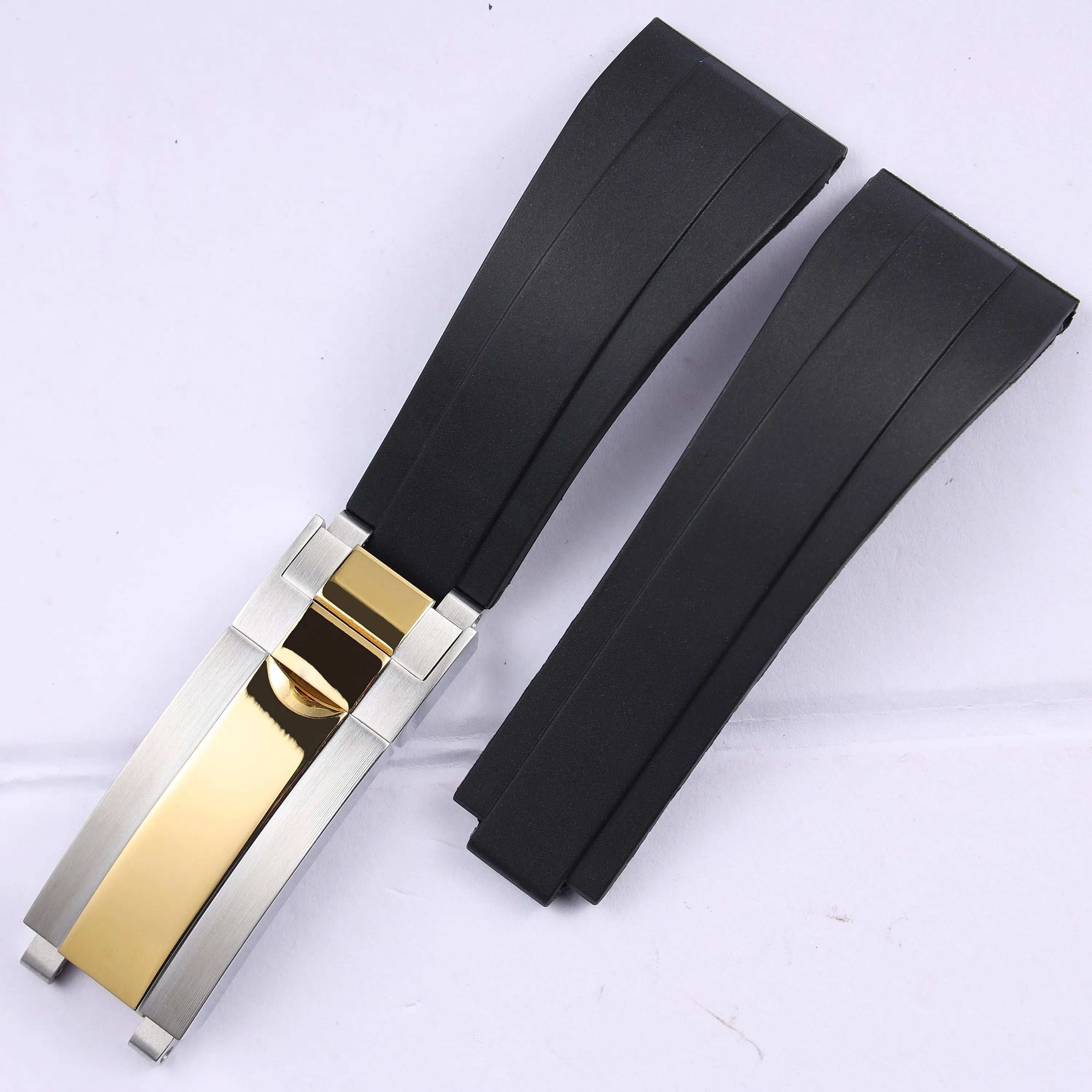 VivaStraps 20mm Glide Lock Micro-Adjust Rubber Watchband mid gold clasp 8 strap and clasp 20mm Watch Accessories - VivaStraps