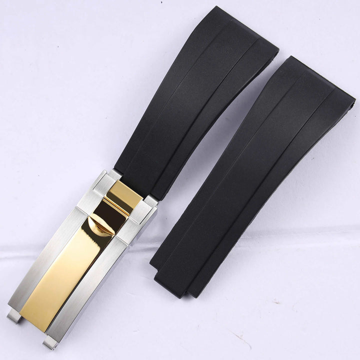 VivaStraps 21mm Glide Lock Micro-Adjust Rubber Watchband mid gold clasp 8 strap and clasp 21mm Watch Accessories - VivaStraps