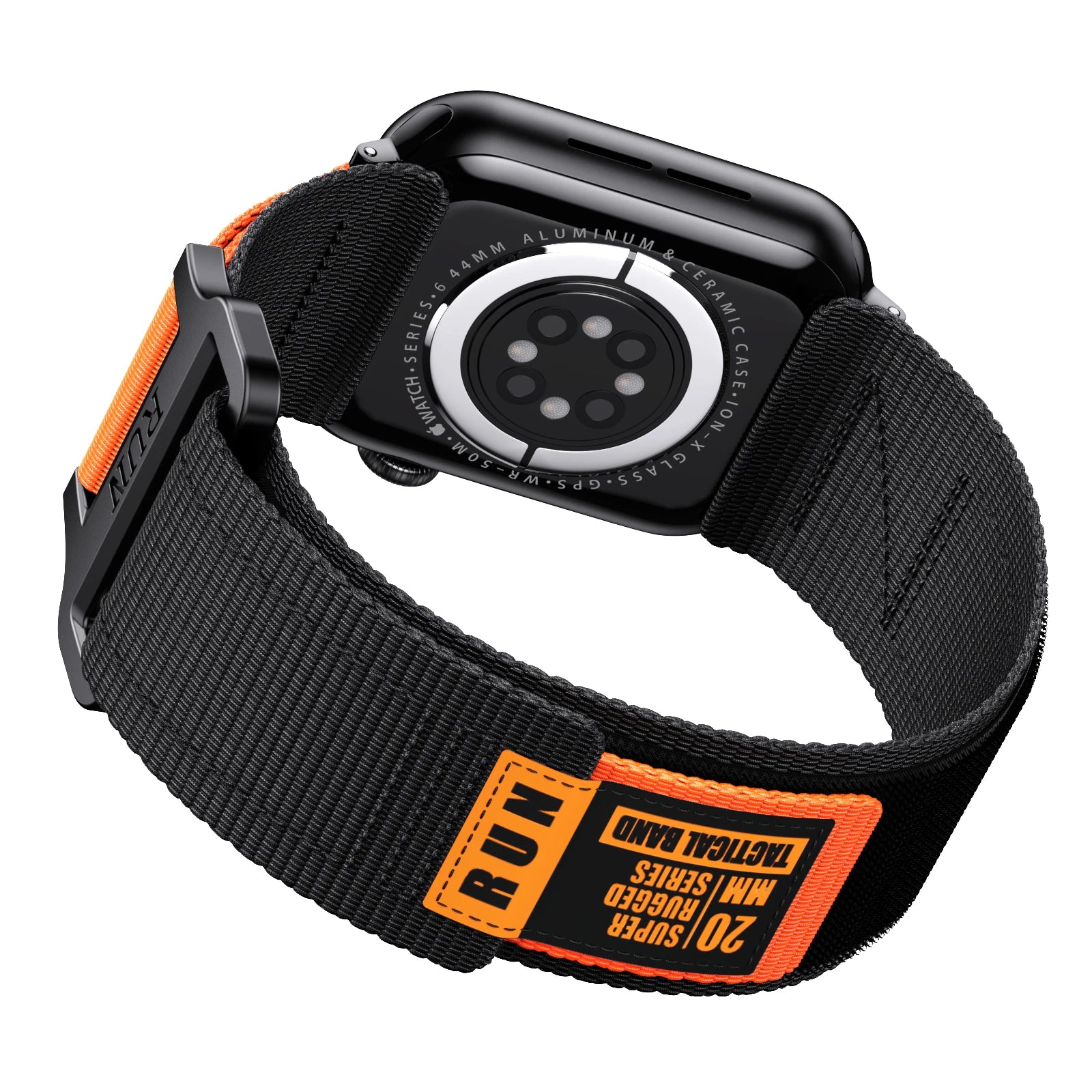 RUN Canvas Sports Strap Nylon Loop Band For Apple Watch Viva Timepiece Black Orange L for 42mm44mm45mm49mm  - 1005007226518905-Black Orange S-L 42mm44mm45mm49mm