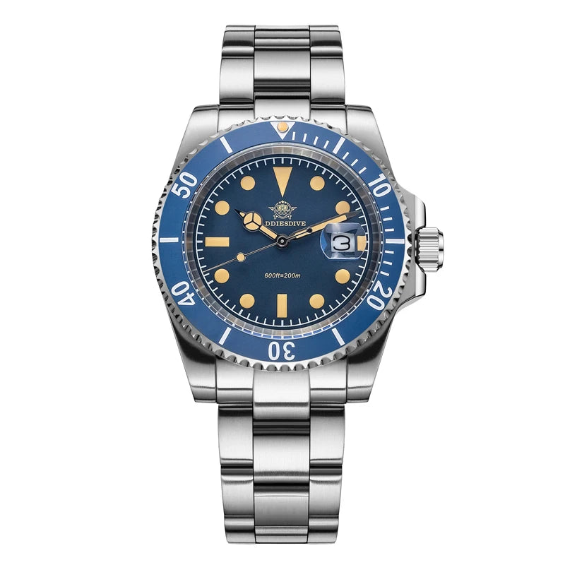 Addiesdive Retro Submariner Ceramic Bezel Quartz Diving 200m Luminous 41mm Blue Watches - ADDIESDIVE