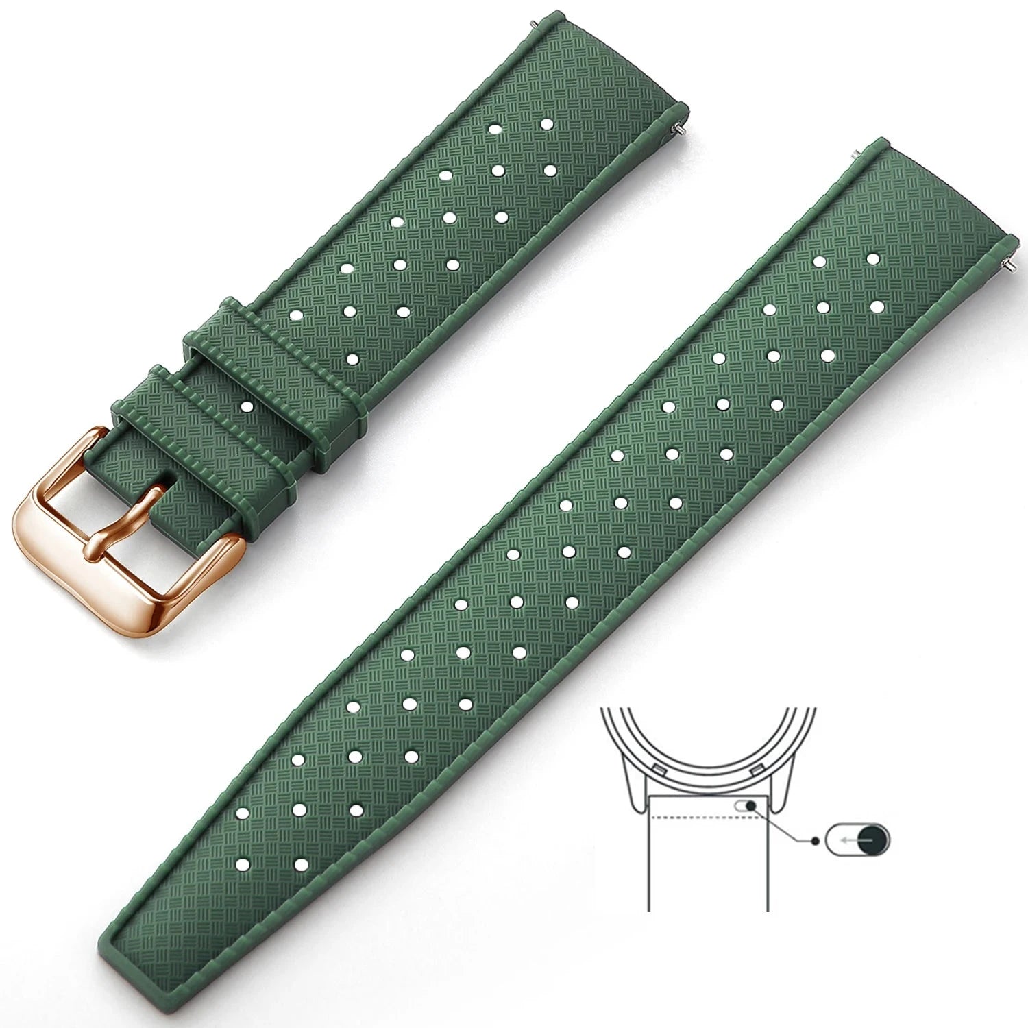 Tropical Silicone Strap Quick Release Watch Strap for Oris Seiko Citizen Viva Timepiece Army Green Rose Gold 18mm  - 1005004596402654-Army Green Rose Gold-18mm