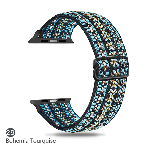 Scrunchie Adjustable Elastic Nylon Apple Watch Bands For All Series Bohemia tourquise Watch Accessories - VivaStraps