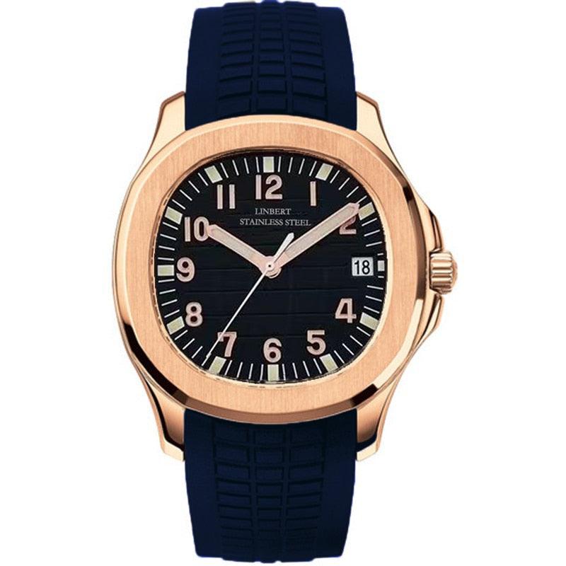 Linbert Aquanaut (Auto) Rose Gold Homage Watches Linbert Black Blue Band   - 1005005040090942-Black - Blue band