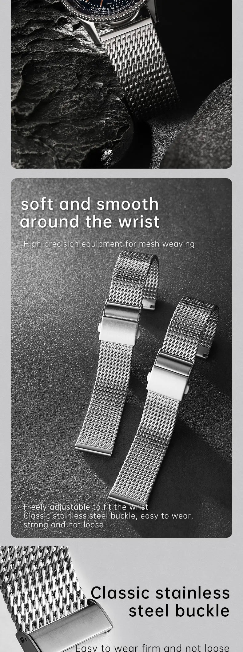 Milanese Woven 316L Stainless Steel Replacement Watch Strap For Rolex Omega IWC Breitling