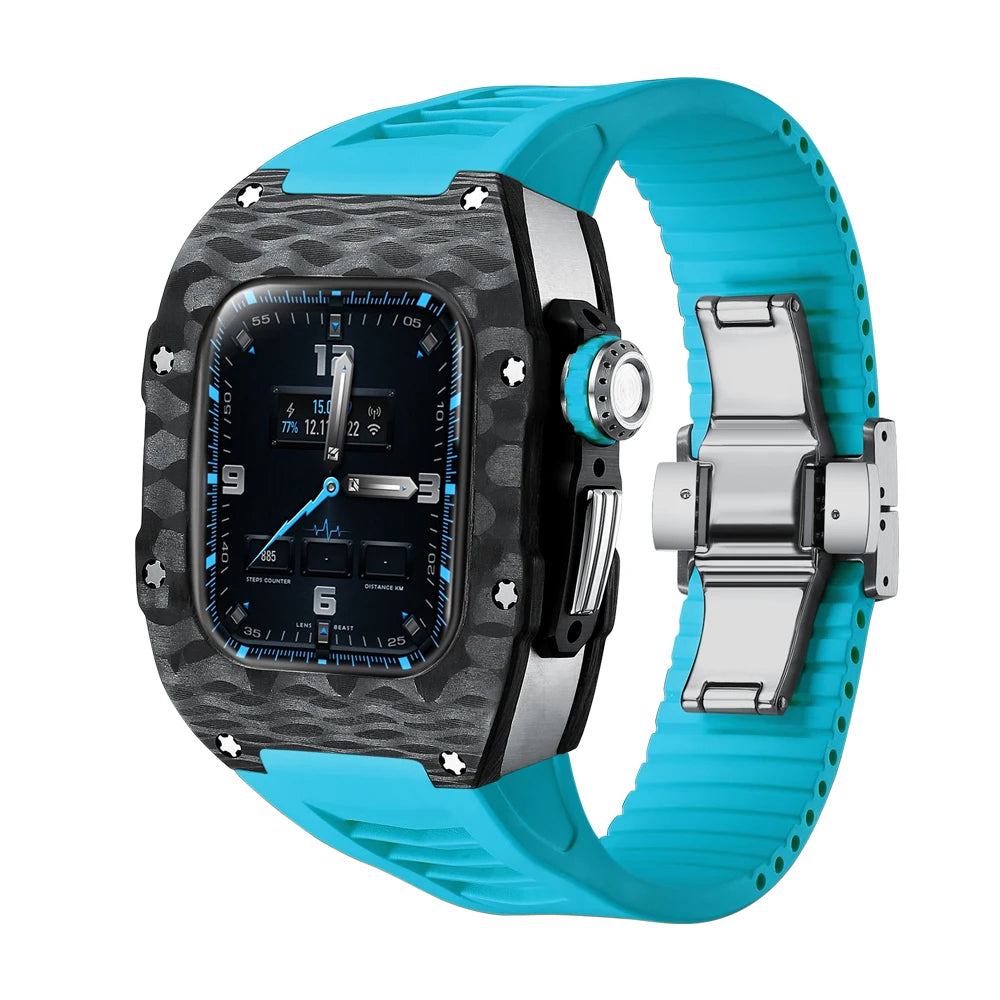 TI9000C Carbon Fiber Case Mod Kit for Apple Watch 40mm 41mm Viva Timepiece Silver- blue For iWatch 40/41 mm  - 1005007472785698-Silver- blue-Foriwatch40MMor41MM