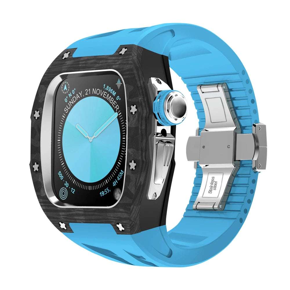 RX1046C Luxury Carbon Fiber Mod Kit For Apple Watch S10 (46mm) S Blue Strap S10 46mm Watch Accessories - Viva Timepiece