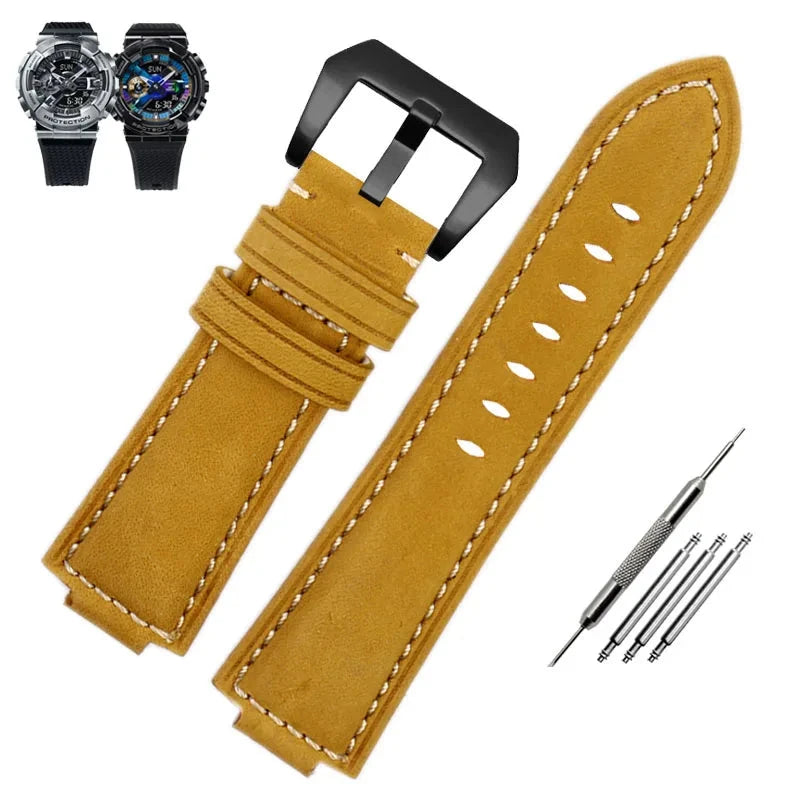 Retrofit Frosted Leather Watch Band for G-SHOCK Series Viva Timepiece Khaki-black 16mm  - 1005004741371153-Khaki-black-16mm-CHINA