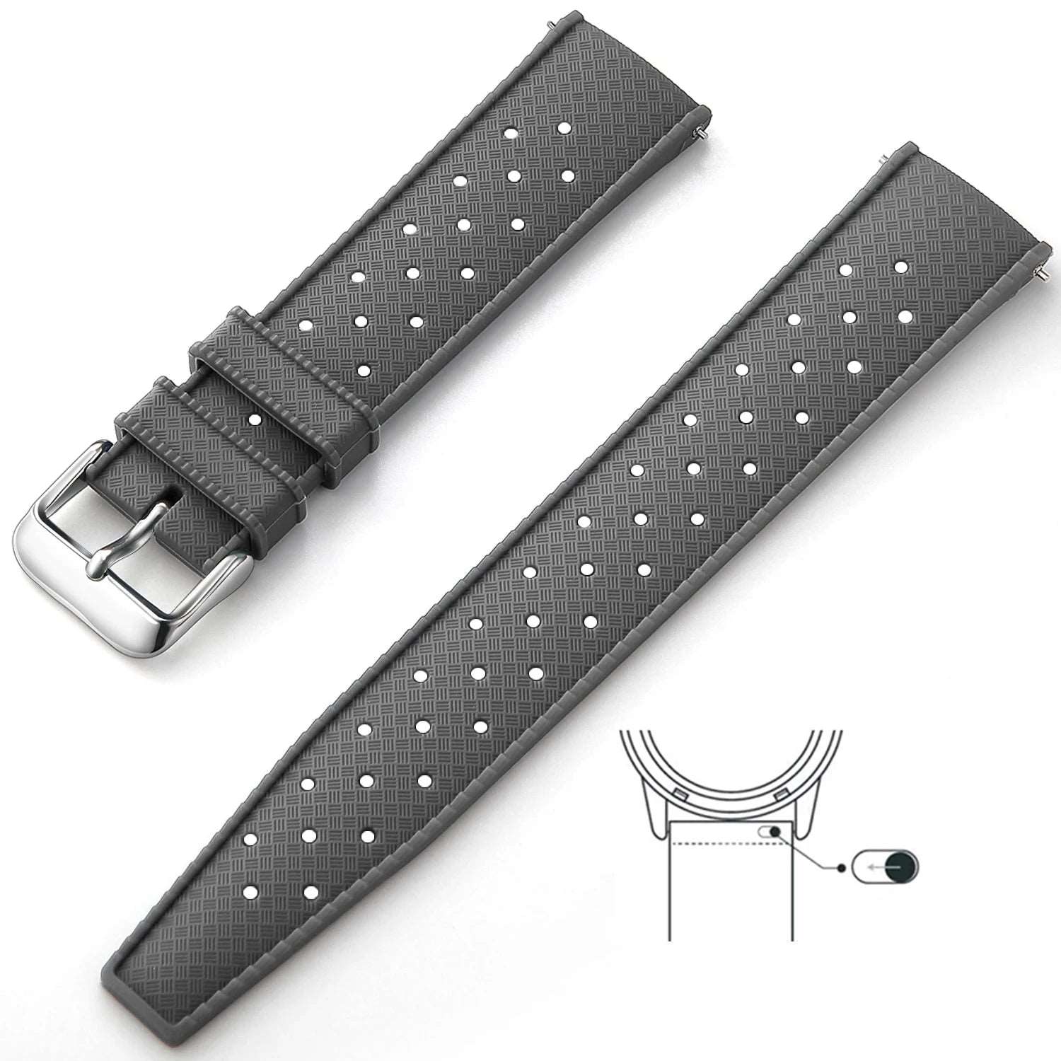 Tropical Silicone Strap Quick Release Watch Strap for Oris Seiko Citizen Gray Silver Watch Accessories - VivaStraps