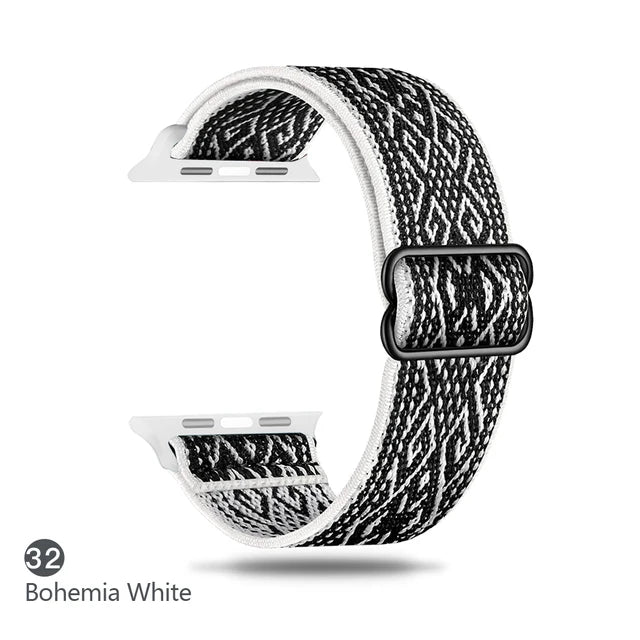 Scrunchie Adjustable Elastic Nylon Apple Watch Bands For All Series Bohemia white - VivaStraps | Viva Timepiece