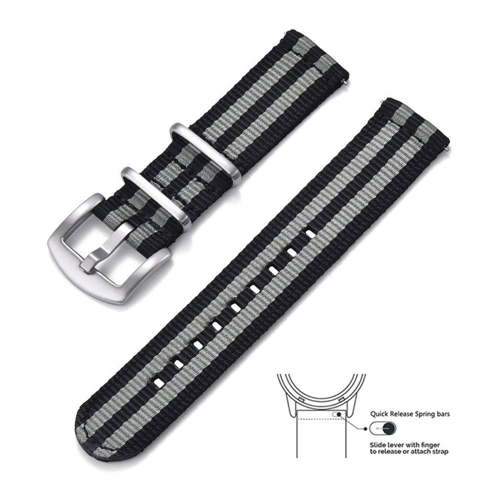 High-Quality Quick Release Nylon Replacement Watch Strap Bracelet Viva Timepiece Black Grey 18mm  - 1005006849833225-Black Grey-18mm