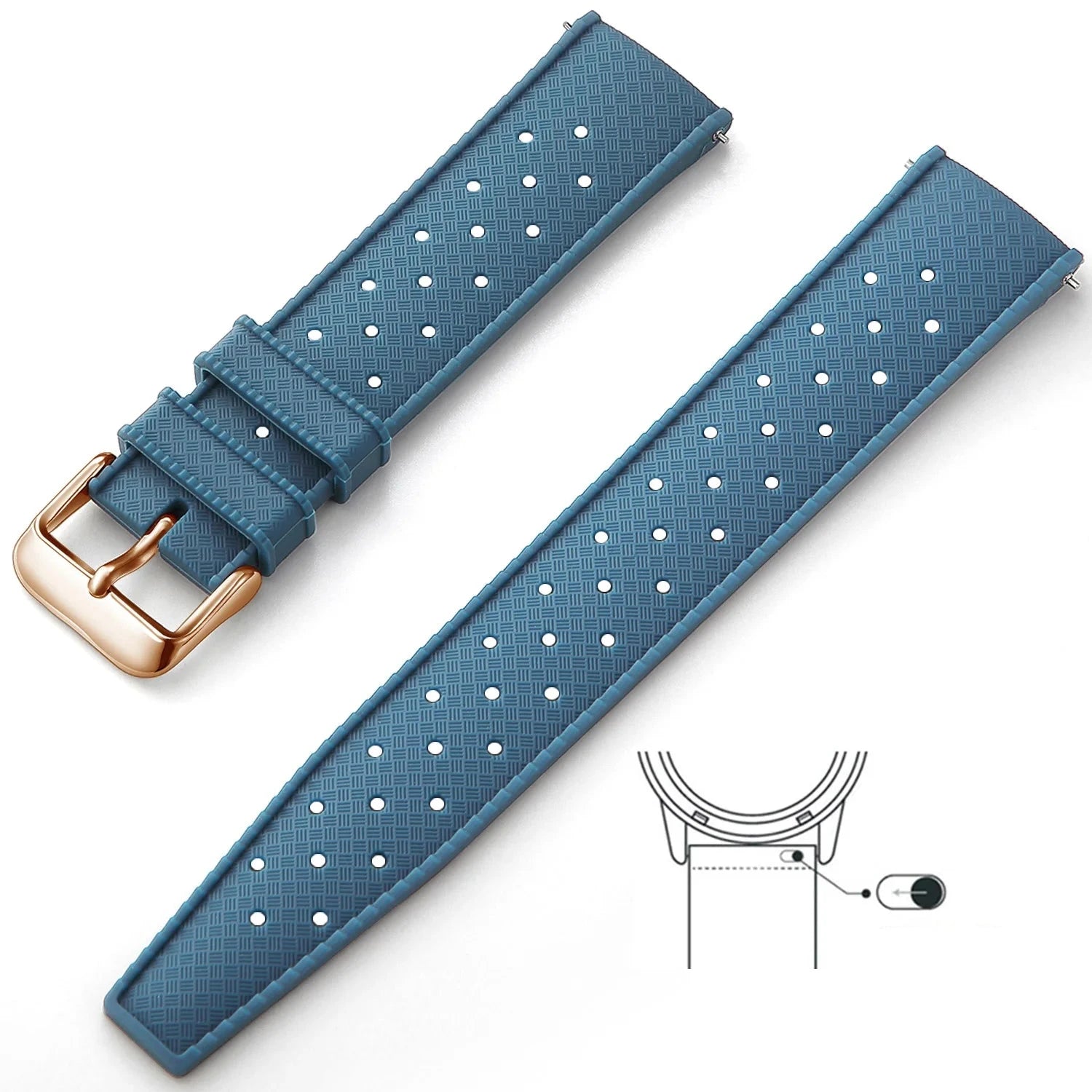 Tropical Silicone Strap Quick Release Watch Strap for Oris Seiko Citizen Viva Timepiece Ink Blue Rose Gold 18mm  - 1005004596402654-Ink Blue Rose Gold-18mm