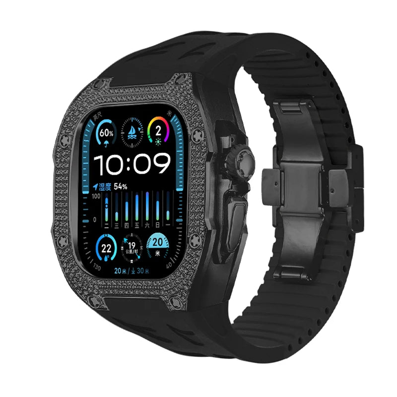 RM049Ti Diamond Titanium Mod Kit for Apple Watch Ultra 49mm B-B-Black Strap - Viva Timepiece | Viva Timepiece