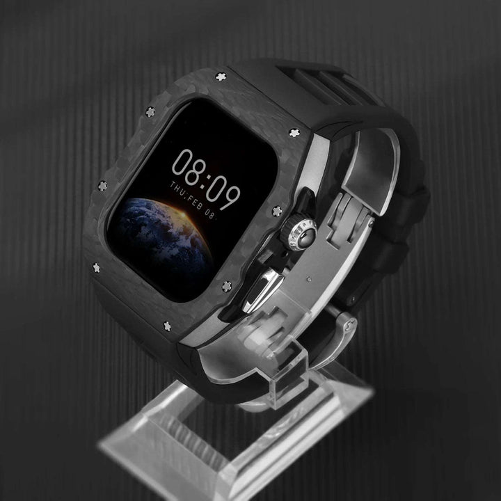 Luxury Carbon Fiber Case and Strap Mod Kit for Apple Watch Series 10 Sliver Black Watch Accessories - Viva Timepiece