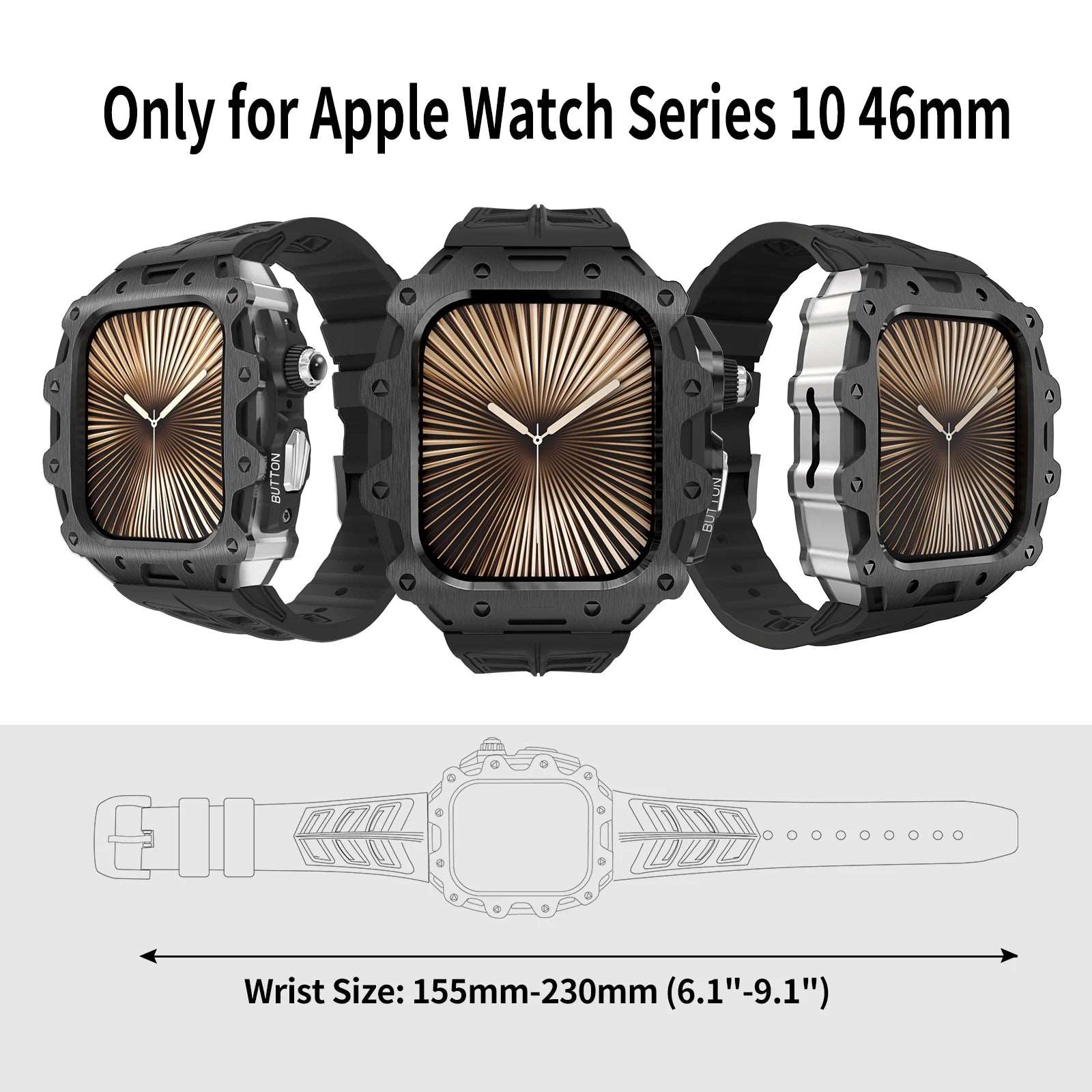 Luxury Stainless Steel Case with Silicone Sport Strap Mod Kit for iWatch Series 10 46mm - Viva Timepiece | Viva Timepiece