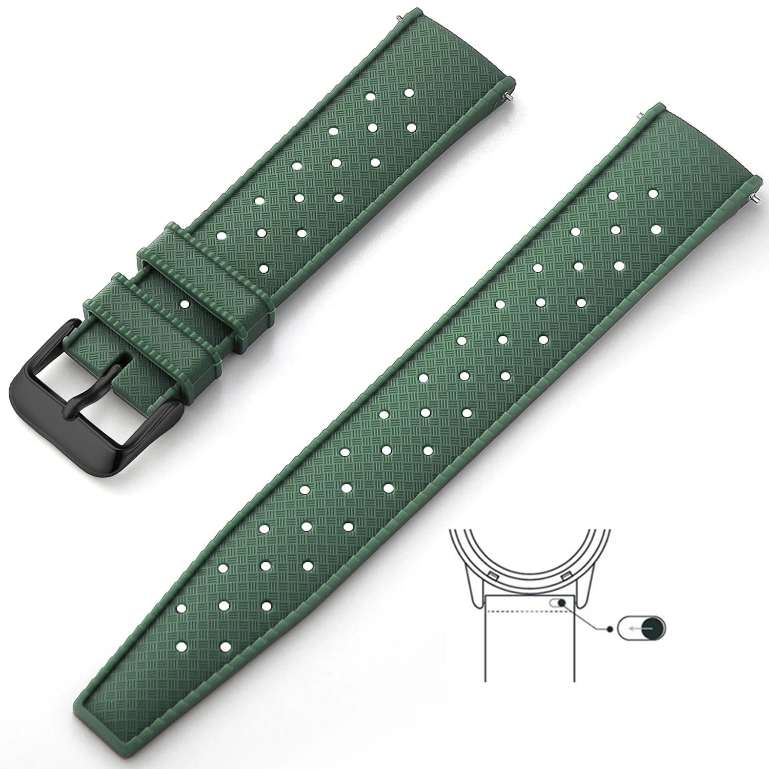 Tropical Silicone Strap Quick Release Watch Strap for Oris Seiko Citizen Viva Timepiece Army Green Black 22mm  - 1005004596402654-Army Green Black-22mm