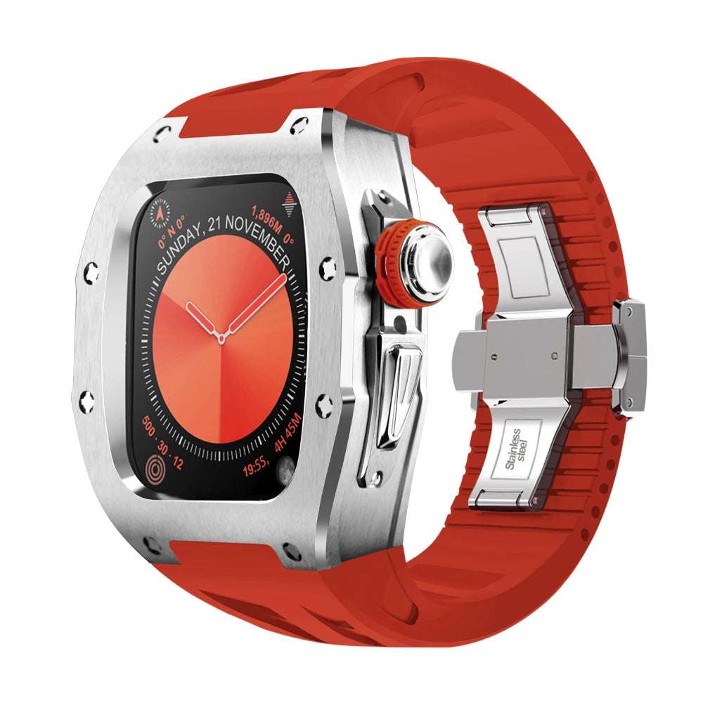 RM-7013SS Luxury Stainless Steel Mod Kit For Apple Watch S10 (46mm) S Red Strap Series 10 46mm Watch Accessories - Viva Timepiece