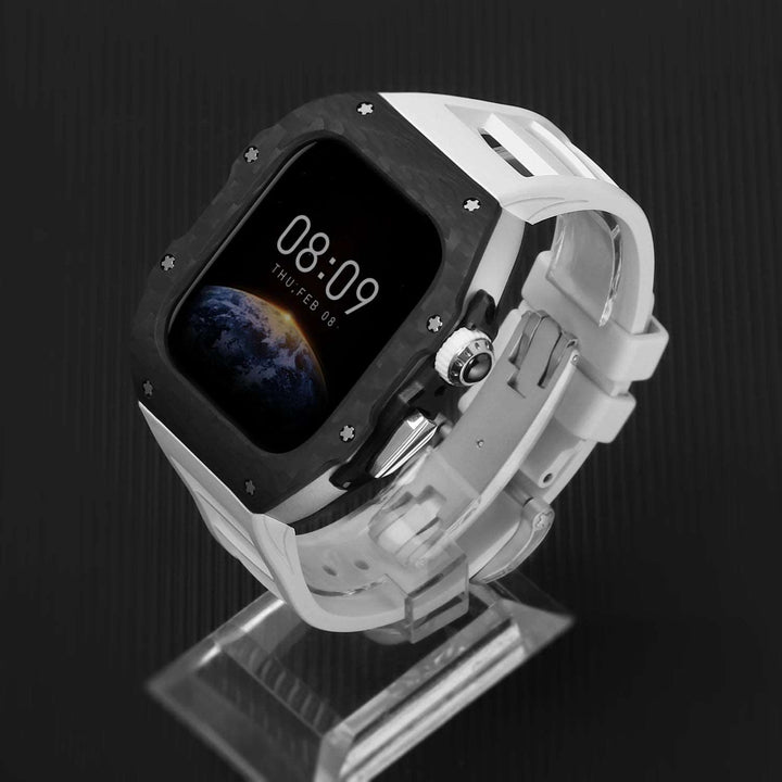 Luxury Carbon Fiber Case and Strap Mod Kit for Apple Watch Series 10 Sliver White Watch Accessories - Viva Timepiece