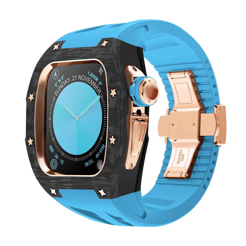 RX1046C Luxury Carbon Fiber Mod Kit For Apple Watch S10 (46mm) R Blue Strap S10 46mm Watch Accessories - Viva Timepiece