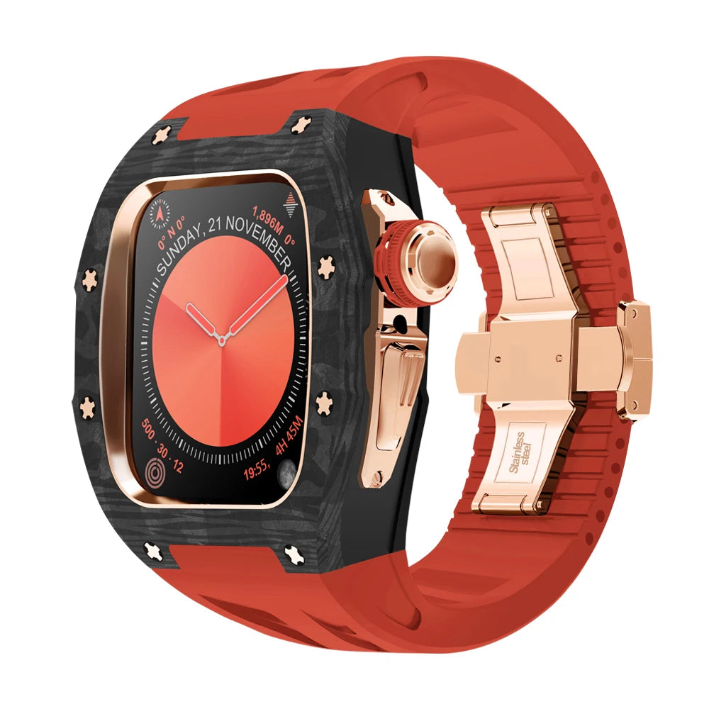 RX1046C Luxury Carbon Fiber Mod Kit For Apple Watch S10 (46mm) R Red Strap S10 46mm Watch Accessories - Viva Timepiece