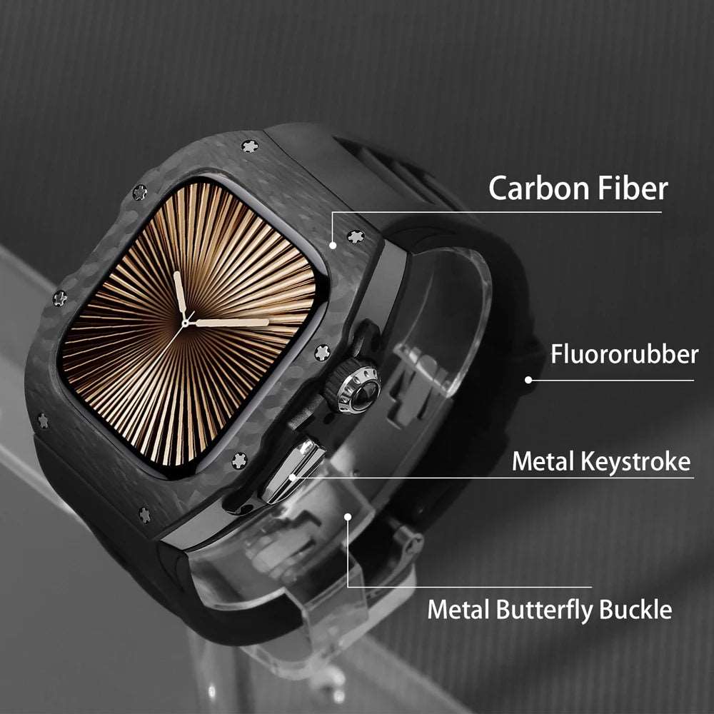 Luxury Carbon Fiber Case and Strap Mod Kit for Apple Watch Series 10 Watch Accessories - Viva Timepiece