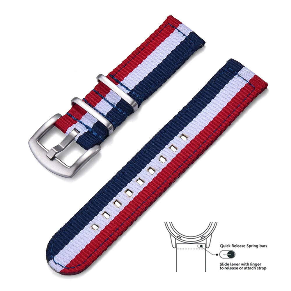 High-Quality Quick Release Nylon Replacement Watch Strap Bracelet Viva Timepiece Blue White Red 18mm  - 1005006849833225-Blue White Red-18mm