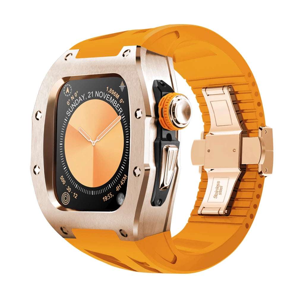 RM-7013SS Luxury Stainless Steel Mod Kit For Apple Watch S10 (46mm) R orange Strap Series 10 46mm - Viva Timepiece | Viva Timepiece