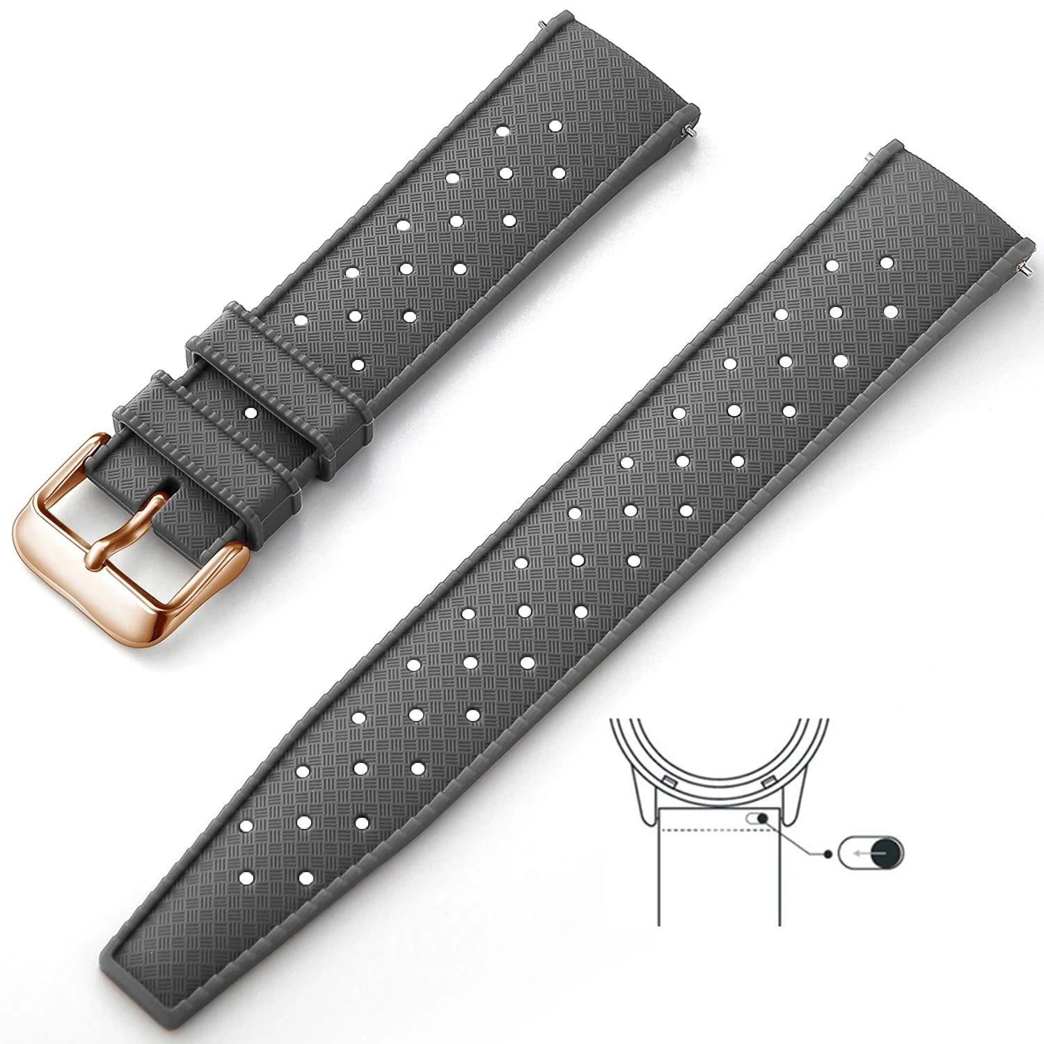 Tropical Silicone Strap Quick Release Watch Strap for Oris Seiko Citizen Viva Timepiece Gray Rose Gold 22mm  - 1005004596402654-Gray Rose Gold-22mm