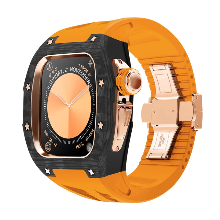 RX1046C Luxury Carbon Fiber Mod Kit For Apple Watch S10 (46mm) R Orange Strap S10 46mm Watch Accessories - Viva Timepiece