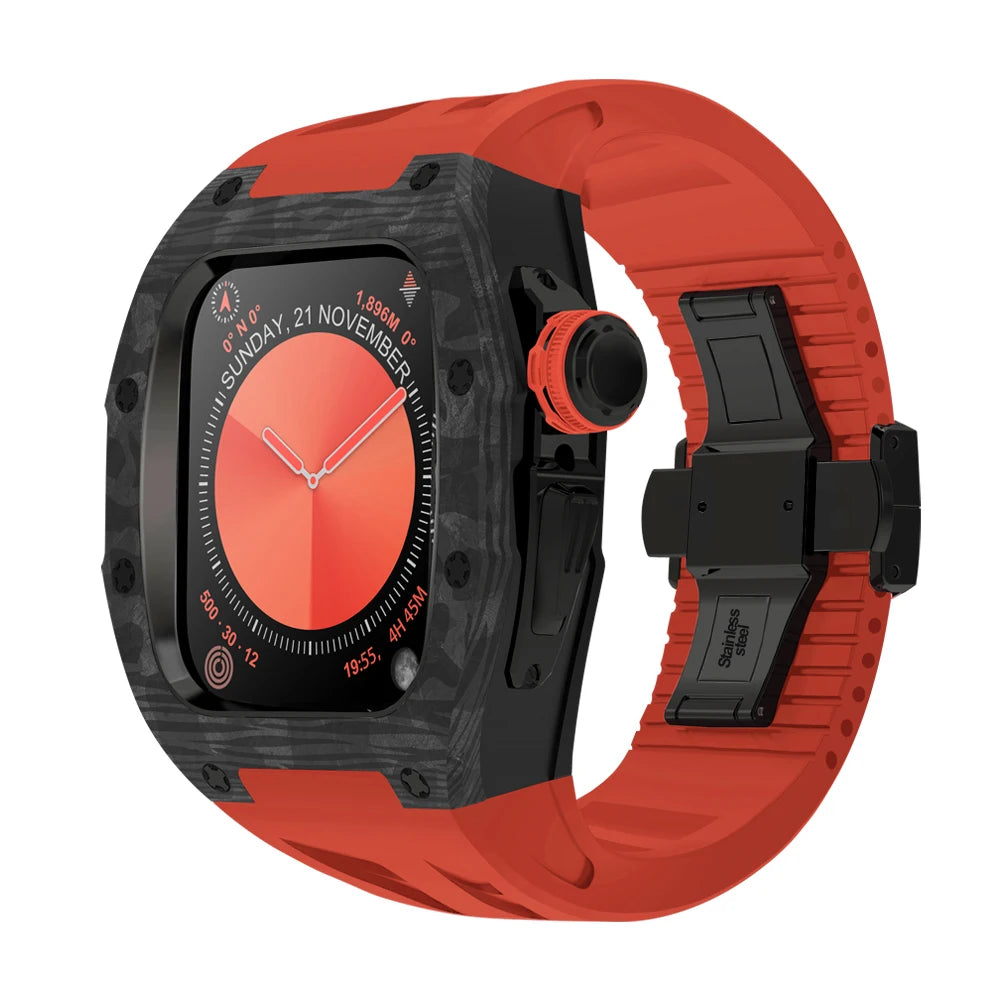 RX1046C Luxury Carbon Fiber Mod Kit For Apple Watch S10 (46mm) B Red Strap S10 46mm Watch Accessories - Viva Timepiece