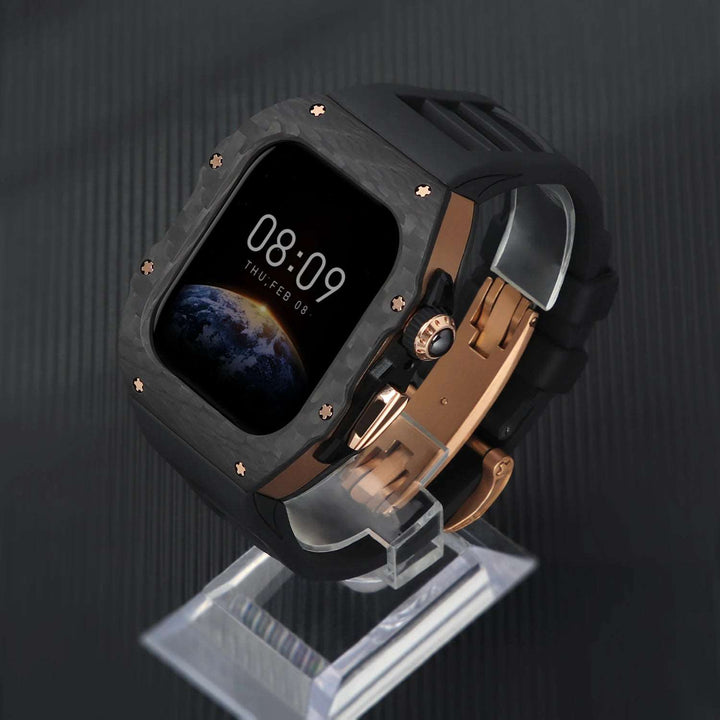 Luxury Carbon Fiber Case and Strap Mod Kit for Apple Watch Series 10 Rose Gold BK Watch Accessories - Viva Timepiece