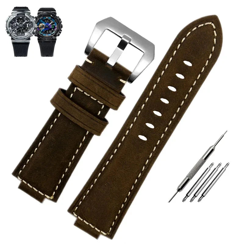 Retrofit Frosted Leather Watch Band for G-SHOCK Series Viva Timepiece brown-silver 16mm  - 1005004741371153-brown-silver-16mm-CHINA