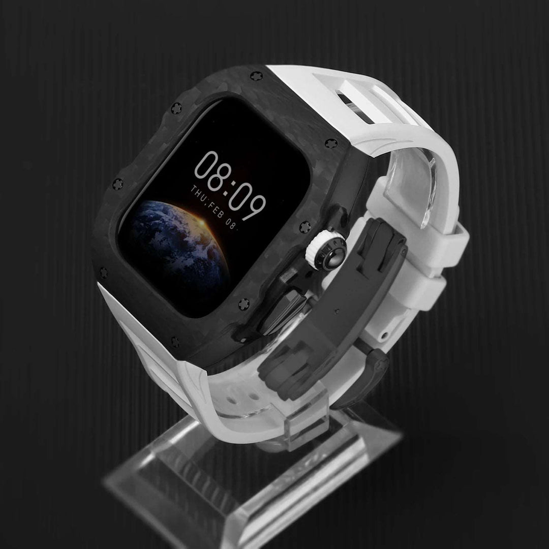 Luxury Carbon Fiber Case and Strap Mod Kit for Apple Watch Series 10 Black White Watch Accessories - Viva Timepiece