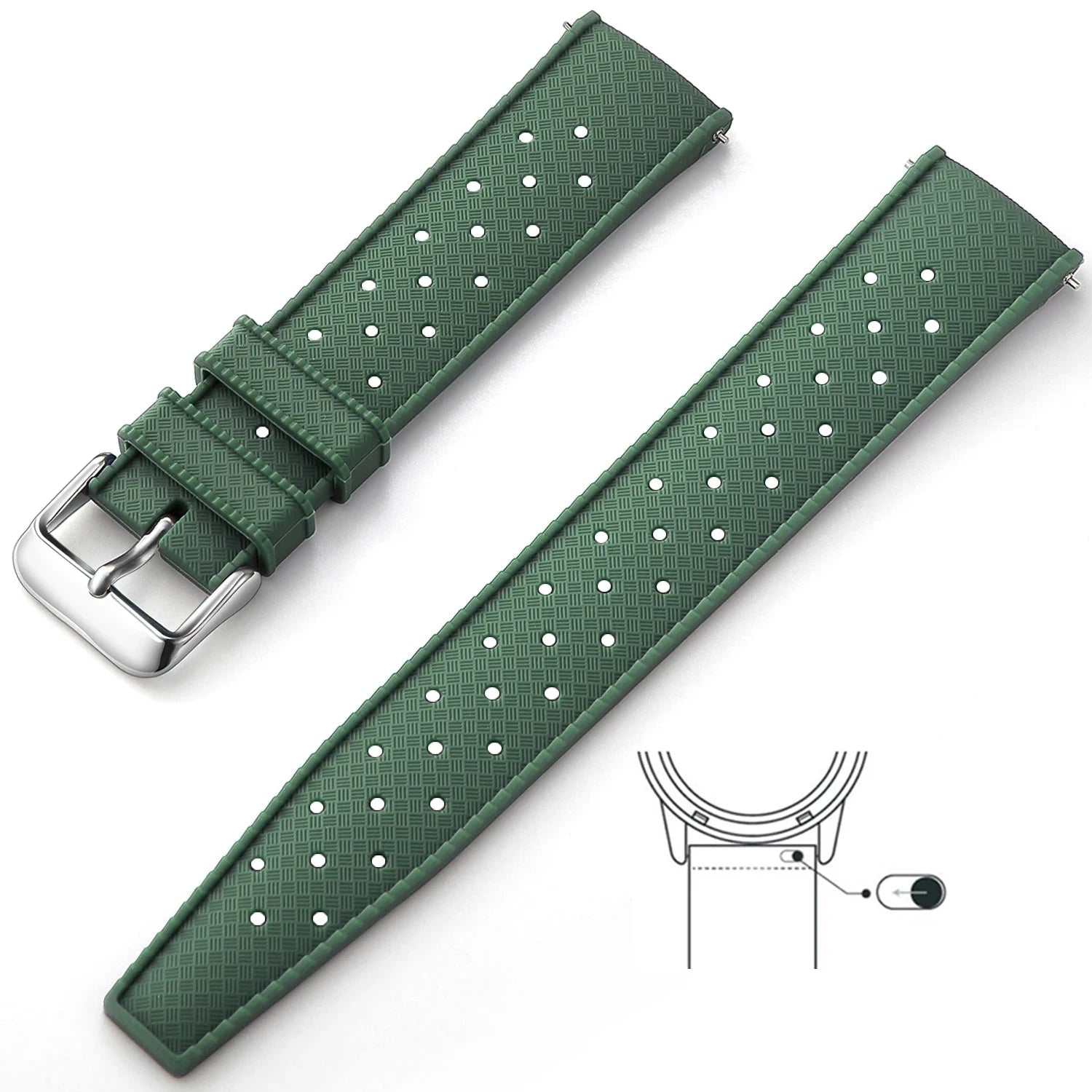 Tropical Silicone Strap Quick Release Watch Strap for Oris Seiko Citizen Viva Timepiece Army Green Silver 20mm  - 1005004596402654-Army Green Silver-20mm