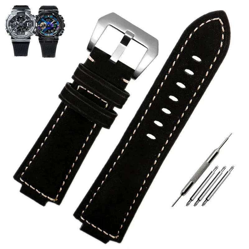 Retrofit Frosted Leather Watch Band for G-SHOCK Series Viva Timepiece black-silver 16mm  - 1005004741371153-black-silver-16mm-CHINA