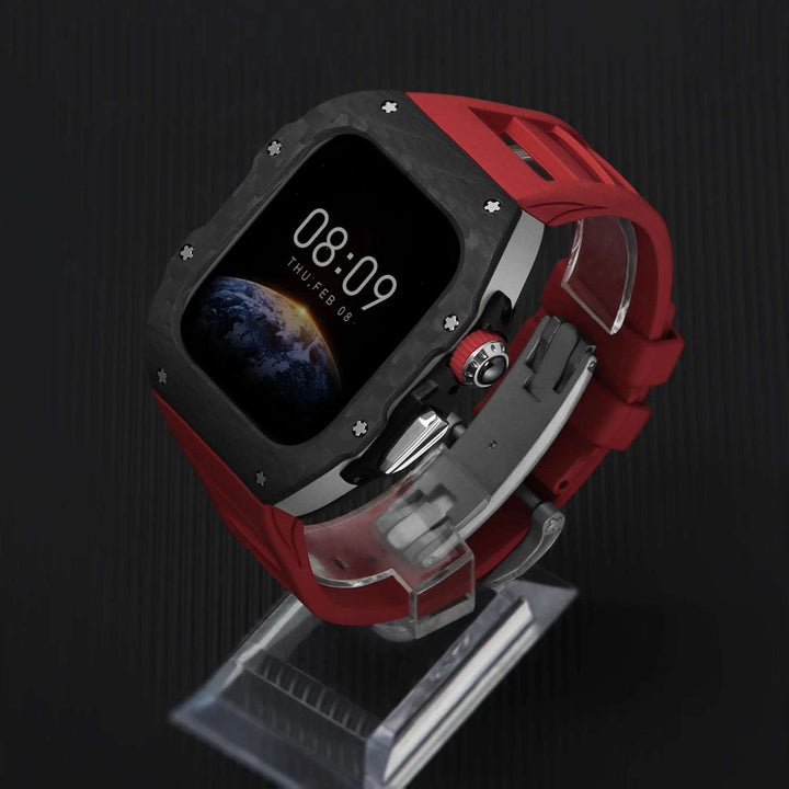 Luxury Carbon Fiber Case and Strap Mod Kit for Apple Watch Series 10 Sliver Red Watch Accessories - Viva Timepiece