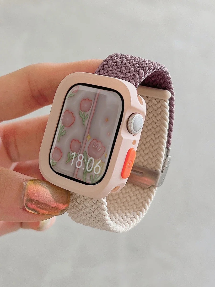 Candy Silicone Case with Nylon Correa Belt Strap For Apple Watch