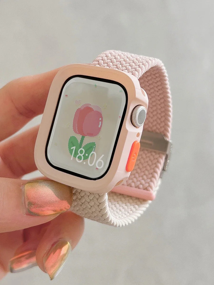 Candy Silicone Case with Nylon Correa Belt Strap For Apple Watch