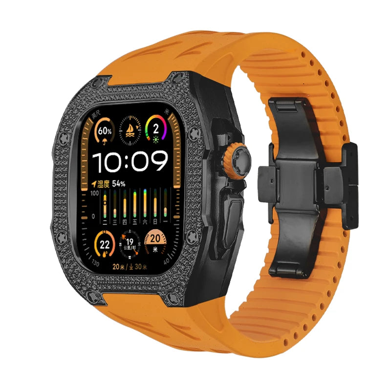 RM049Ti Diamond Titanium Mod Kit for Apple Watch Ultra 49mm B-B-Orange strap - Viva Timepiece | Viva Timepiece