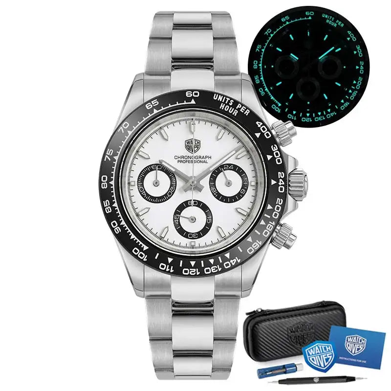 Watchdives WD16500 Chronograph VK63 Super Luminous Daytona Homage Watches White Dial Watches - Watchdives