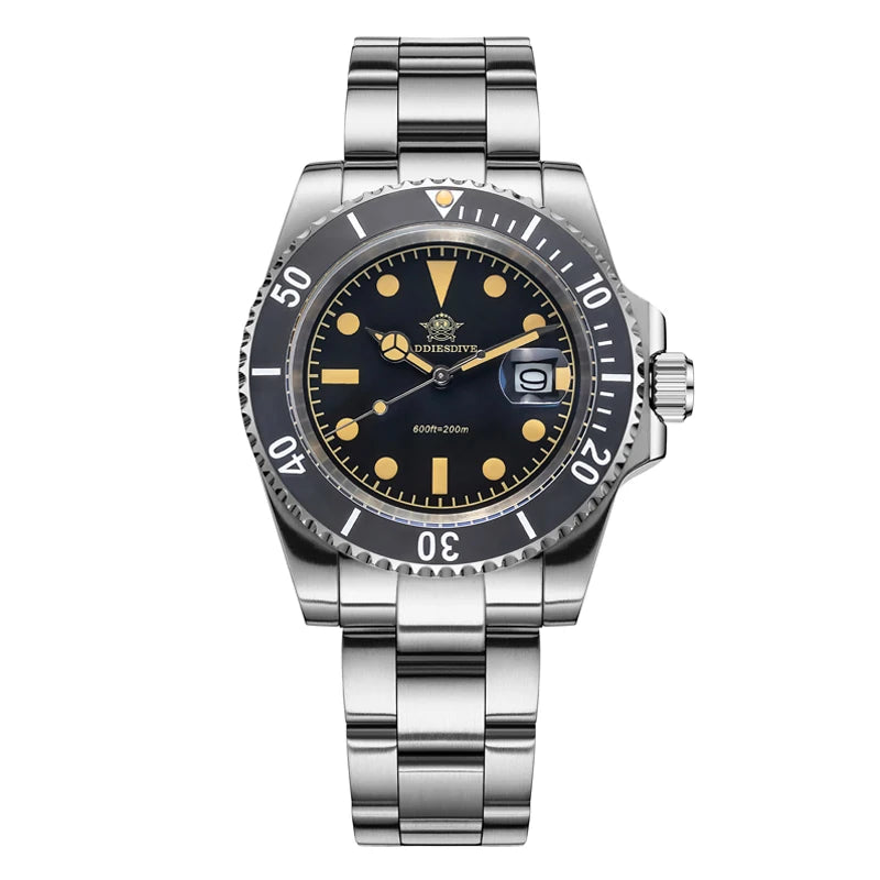 Addiesdive Retro Submariner Ceramic Bezel Quartz Diving 200m Luminous 41mm Black Watches - ADDIESDIVE