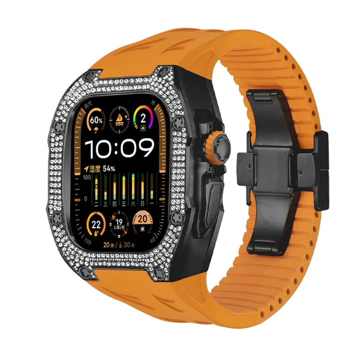 RM049Ti Diamond Titanium Mod Kit for Apple Watch Ultra 2 (49mm) B-W-Orange strap Watch Accessories - Viva Timepiece