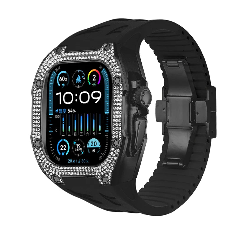 RM049Ti Diamond Titanium Mod Kit for Apple Watch Ultra 2 (49mm) B-W-Black Strap Watch Accessories - Viva Timepiece