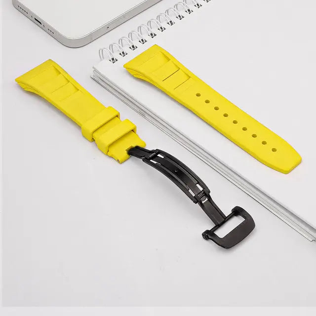 Luxury Carbon Fiber Case and Strap Mod Kit for Apple Watch Series 10 Replacement Band Yellow Watch Accessories - Viva Timepiece