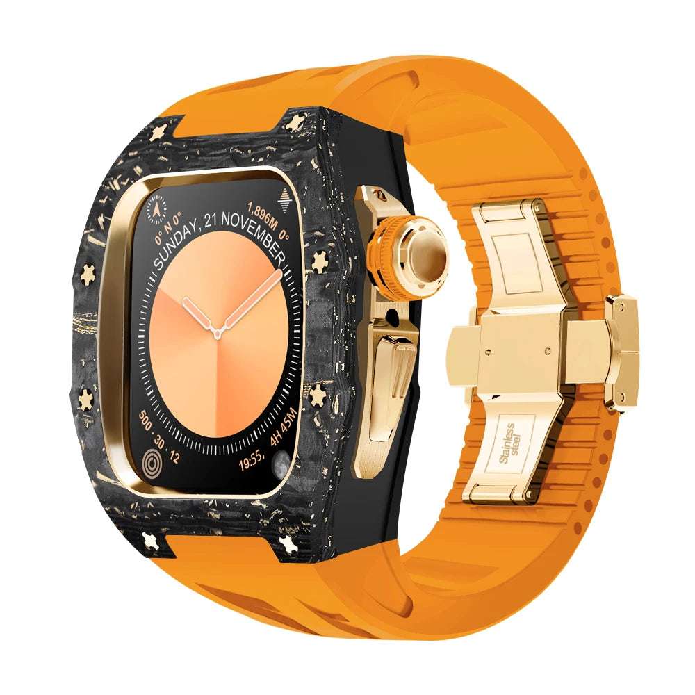 RX1046C Luxury Carbon Fiber Mod Kit For Apple Watch S10 (46mm) Gold-R O Strap S10 46mm - Viva Timepiece | Viva Timepiece