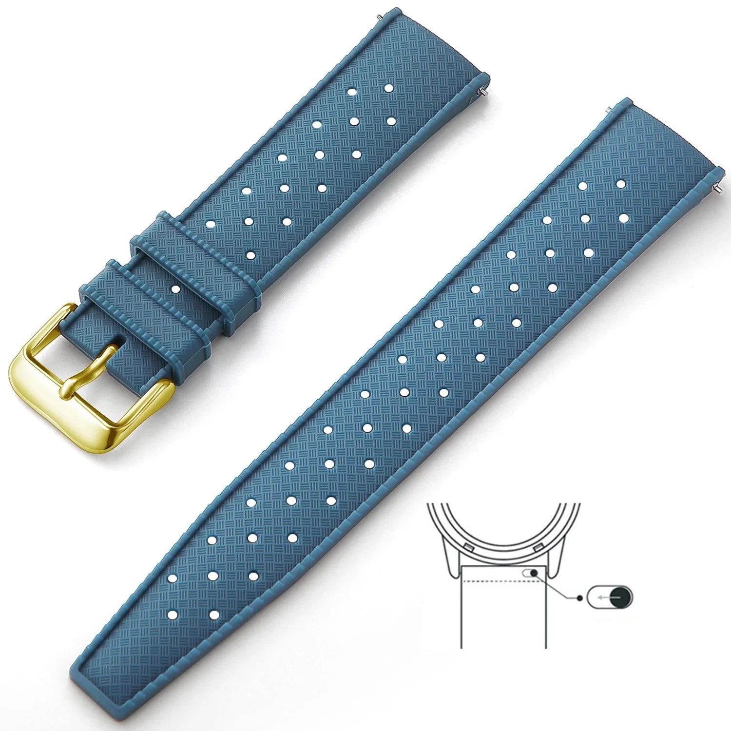 Tropical Silicone Strap Quick Release Watch Strap for Oris Seiko Citizen Viva Timepiece Ink Blue Gold 18mm  - 1005004596402654-Ink Blue Gold-18mm