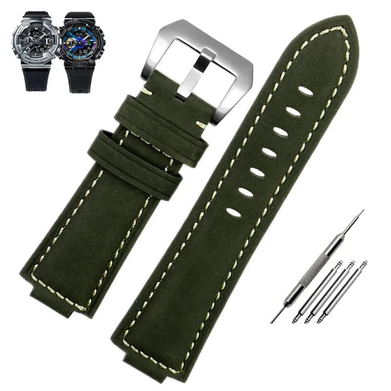 Retrofit Frosted Leather Watch Band for G-SHOCK Series Viva Timepiece green-silver 16mm  - 1005004741371153-green-silver-16mm-CHINA