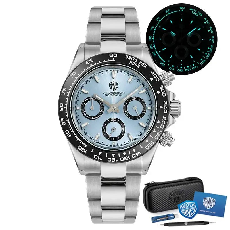 Watchdives WD16500 Chronograph VK63 Super Luminous Daytona Homage Watches Blue Dial Watches - Watchdives