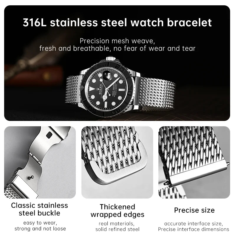 Milanese Woven 316L Stainless Steel Replacement Watch Strap For Rolex Omega IWC Breitling