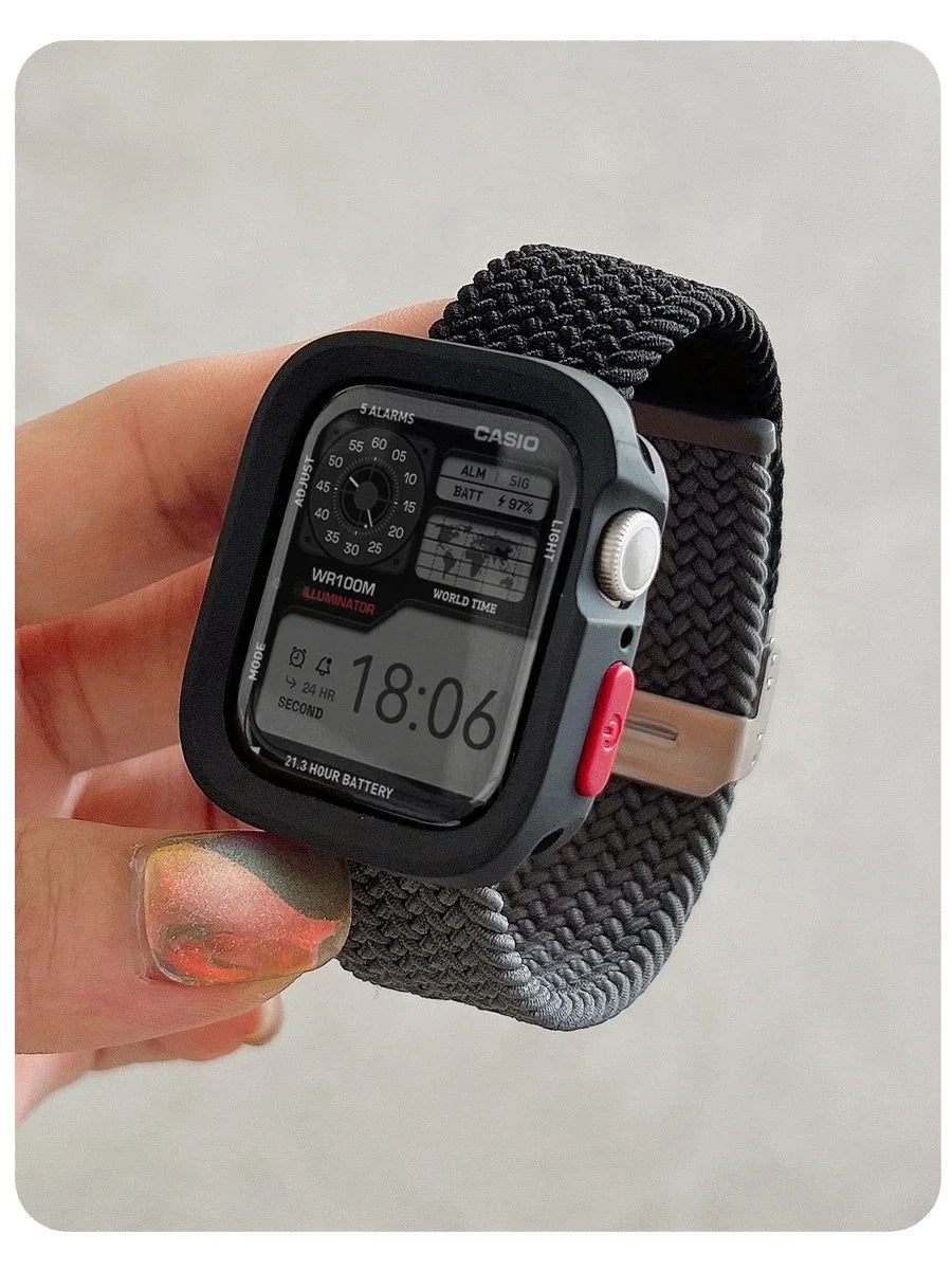 Candy Silicone Case with Nylon Correa Belt Strap For Apple Watch